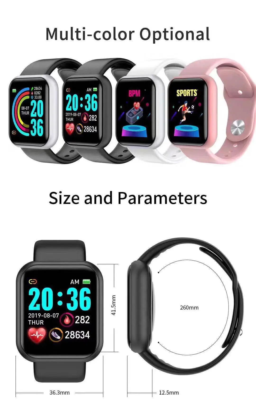 Smartwatch Touch - D20 Pro 스마트워치 남성용 Y68 스마트워치,