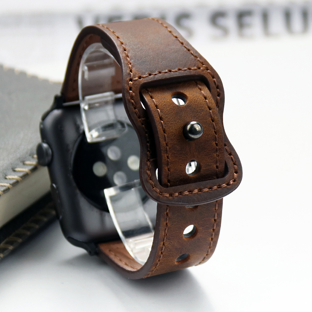 Smartwatch Accessories Shop - 애플 워치 밴드용 천연 가죽 스트랩,